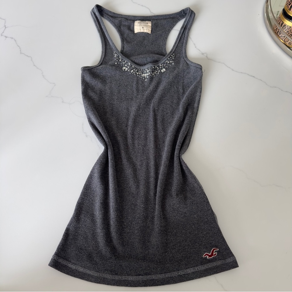 Y2k Hollister Gray Tank Top with Embellished Neckline